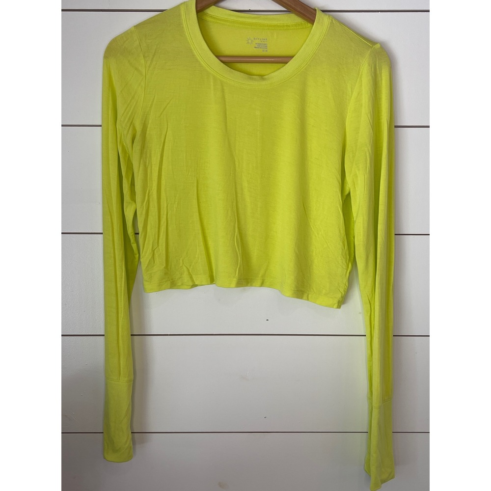 OFFLINE by Aerie Neon Yellow Long Sleeve Crop Top Thumbholes Medium